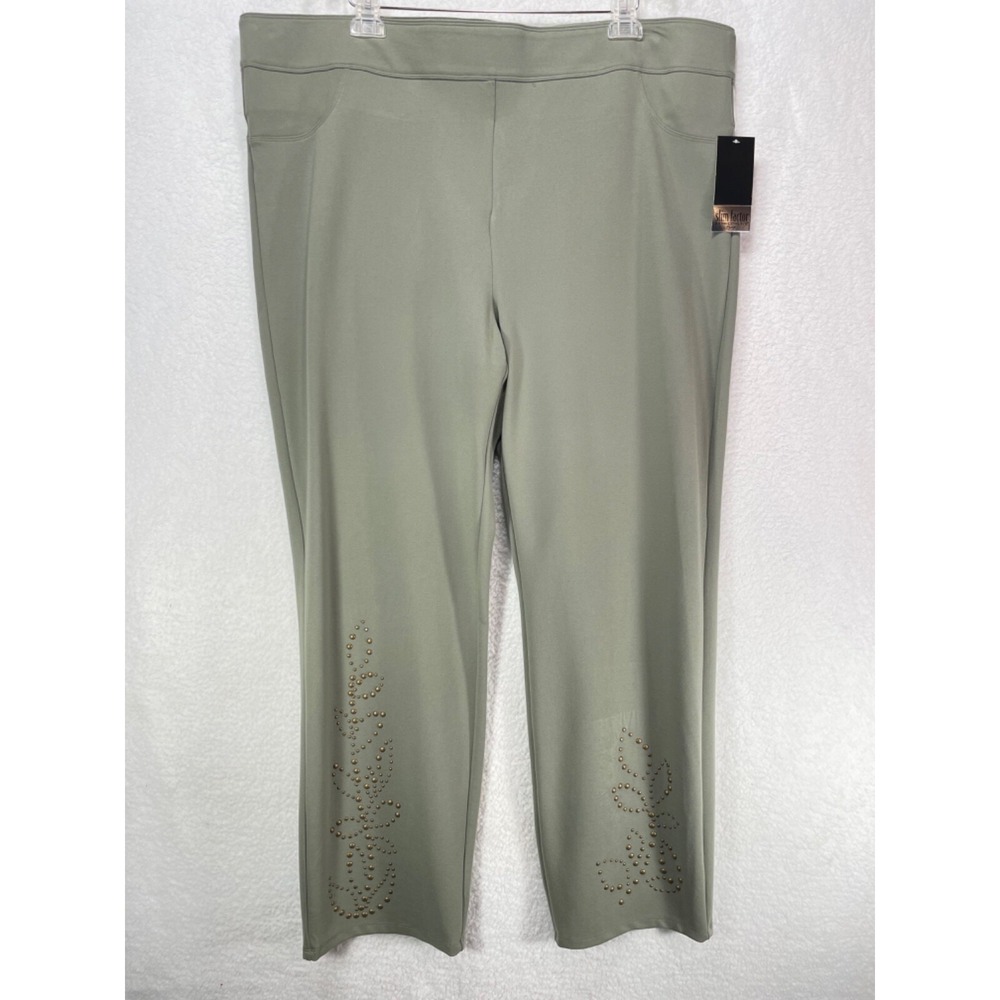 Slim Factor by Investments 3X‎ Slim Straight Leg Elastic Waist Pants NWT Green